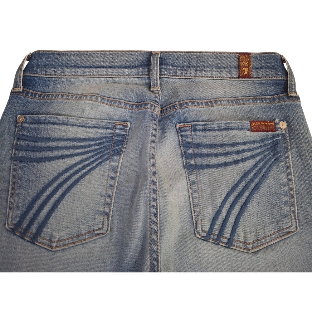 7 For All Mankind Dojo Flare Jeans Womens 27* Light Wash Wide Leg Raw Hem